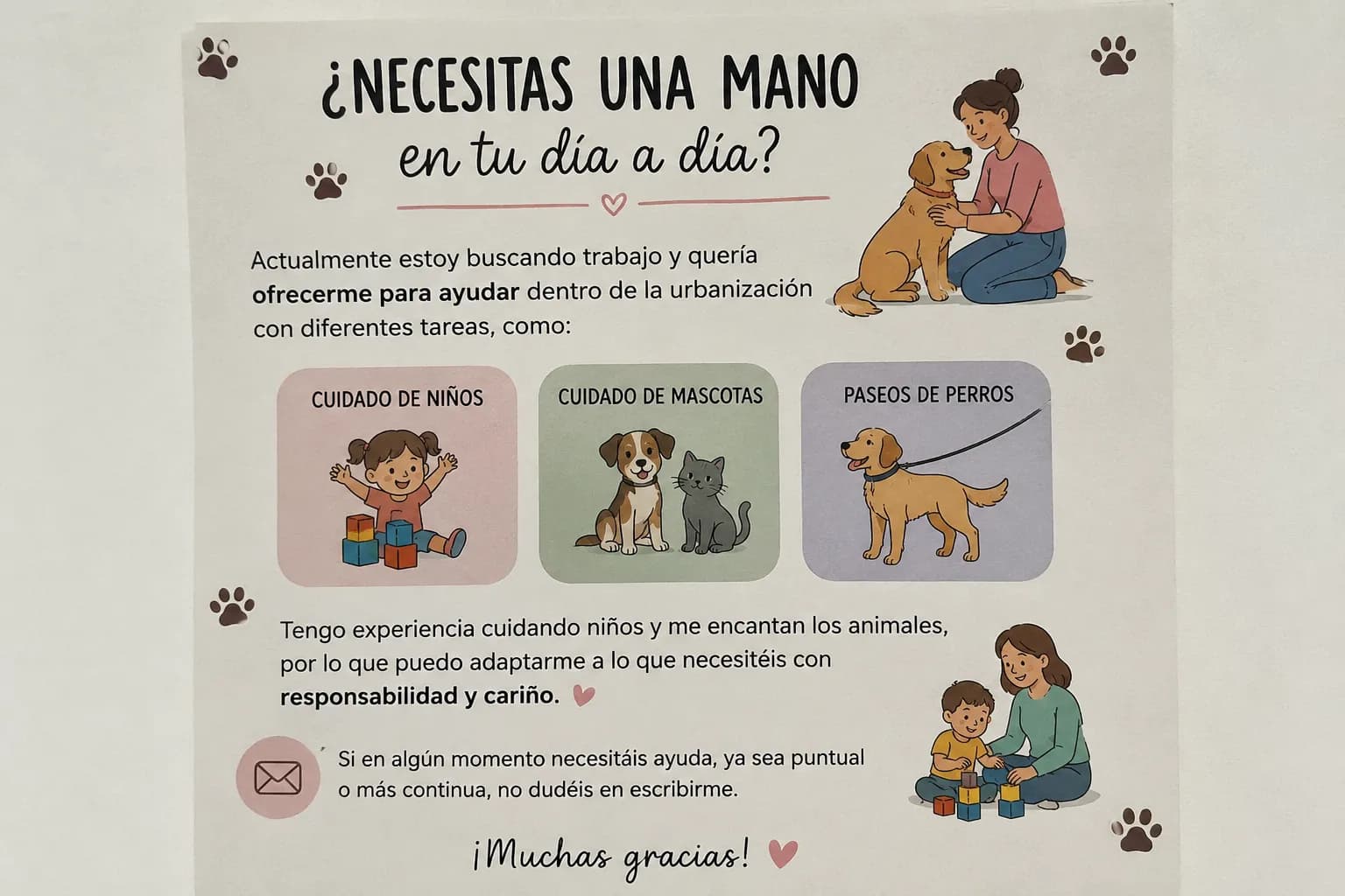 Cuidadora de niños/cuidado de mascotas y Paseos